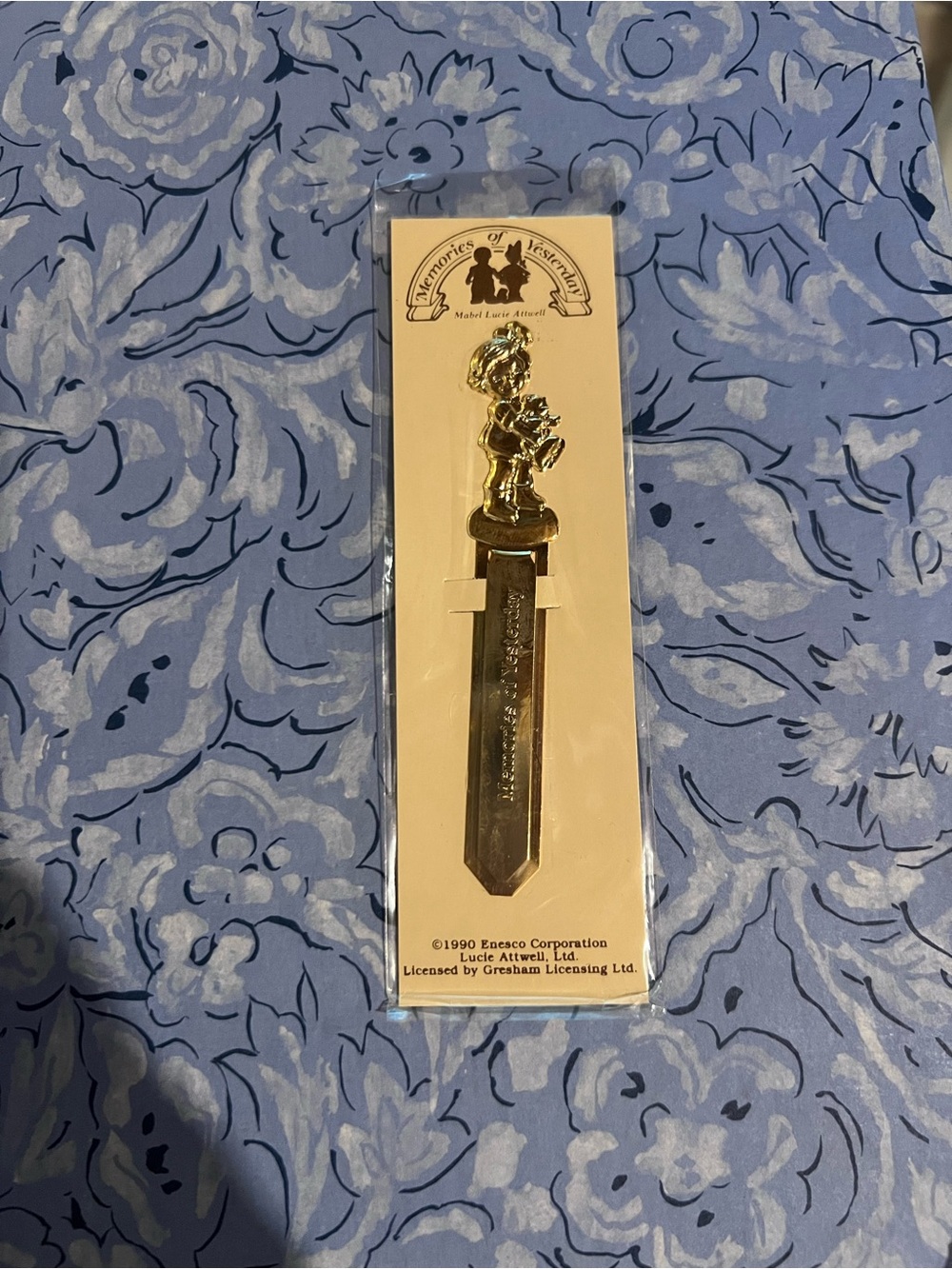 Vintage Enesco 1990 Memories of Yesterday Gold-tone metal bookmark